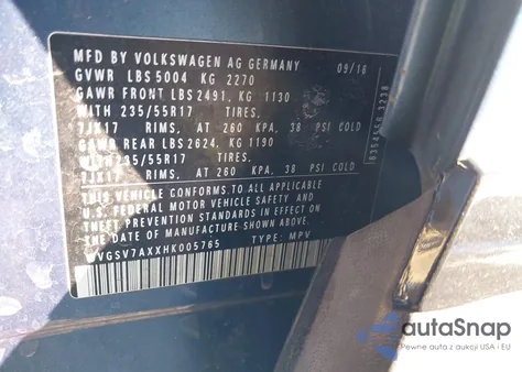 2017 Volkswagen Tiguan 2.0T Wolfsburg Edition from USA, damaged, VIN WVGSV7AXXHK005765